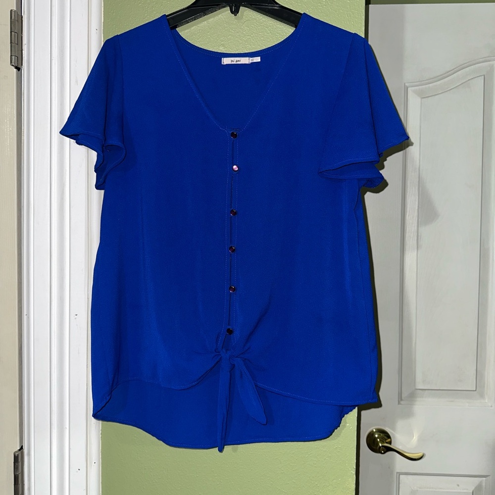 Miami Blue Flutter Sleeve Blouse with Tie Front